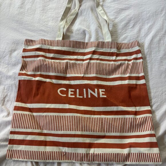 Celine GWP Canvas Brown and White Striped Tote - Picture 1 of 2